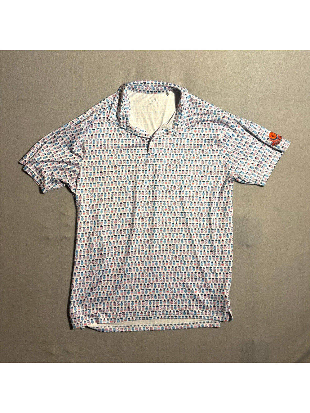 Antigua Men’s White Pineapple Graphic Print Polo Shirt Short Sleeve Logo L